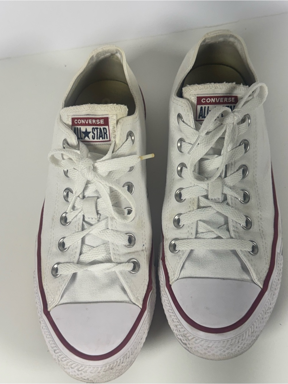 Converse White Canvas Low Tops with Burgundy Trim - Picture 2 of 9